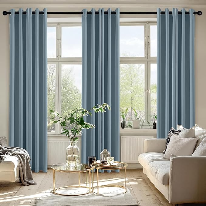 MIULEE Blackout Curtains for Bedroom 2 Panel 40 x 84 Inch Long Greyish Blue | Thermal Insulated, Living Room Darkening Grommet Drapes, Noise Reducing, Light Blocking Window Treatments
