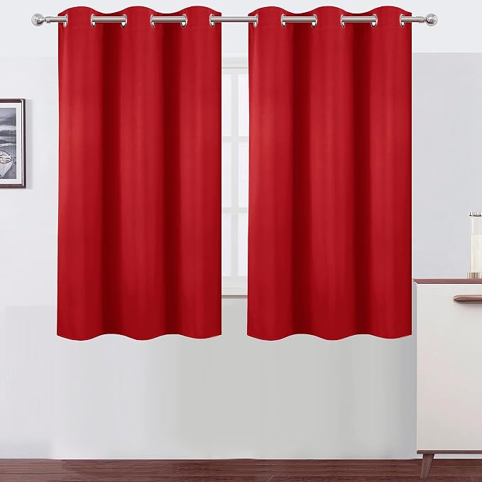 LEMOMO Blackout Curtains 38 x 54 inch/Bright Red Curtains Set of 2 Panels/Thermal Insulated Room Darkening Bedroom Curtains