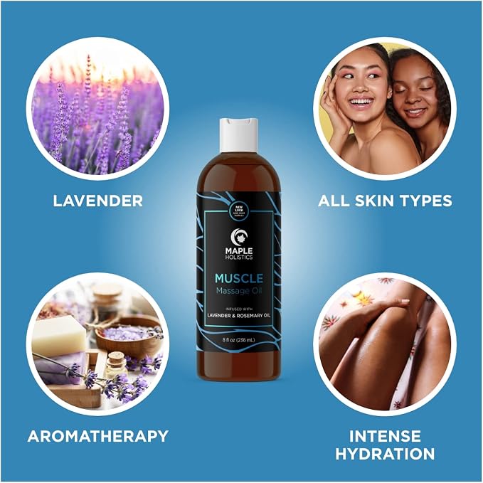 Sensual Couples Massage Oil - Tropical Full Body Oil with Jojoba, Coconut & Sweet Almond Plus Sore Muscle Relief with Rosemary - Non GMO, Gluten Free & Vegan