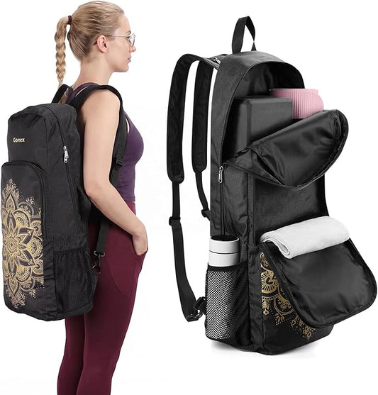 Gonex Yoga Mat Bag, 2 Carry Ways Yoga Backpack with Wet Compartment Metal Zippers for Women Men, Large Capacity Yoga Mat Carrier for Yoga, Gym, Travel