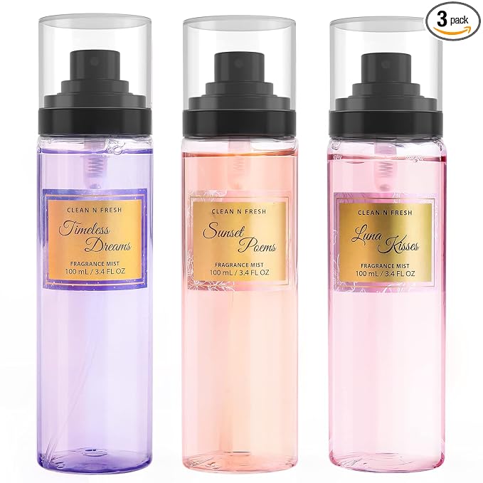 Clean-n-Fresh Body Spray, Mist for Women, Fragrance Sets, Pack of 3, Each 3.4 Fl Oz, Total 10.2 Oz