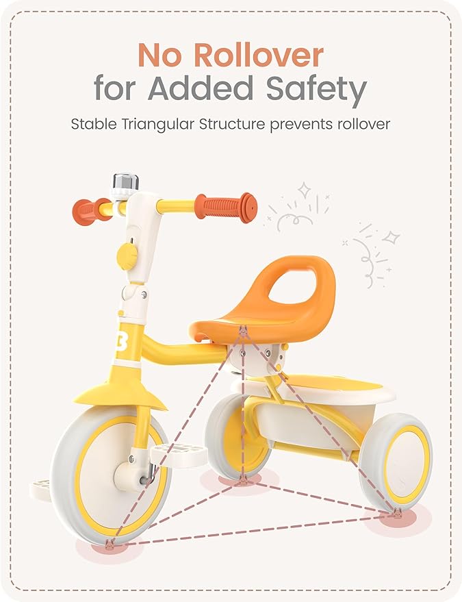 besrey Toddler Tricycle with Bell, Kids Tricycle Age 18 Months to 5 Years, Kids Trike, Toddler Bike for 1.5-5 Year Olds, Baby Trike, Gifts & Toys for Boys & Girls, Yellow | with Bell, Toddler Bike, for 1.5-5 Year Olds, Baby Trike, Gifts & Toys