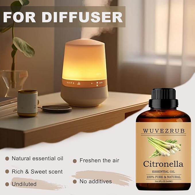 Citronella Essential Oils, 240ML Pure and Natural Essential Oil for Aromatherapy Diffuser - Citronella /8 Fl Oz
