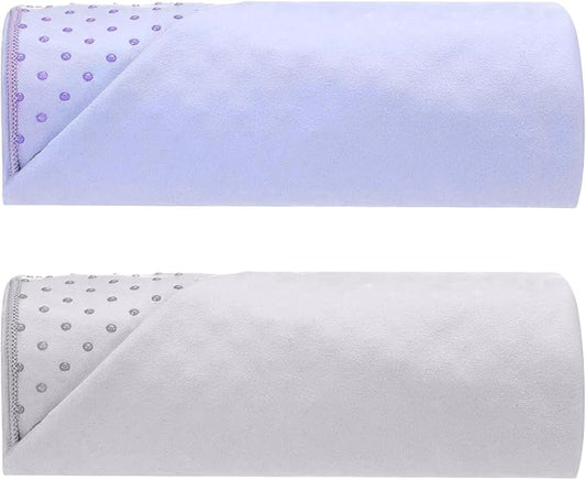 Peryiter 2pack 72 x 24'' Hot Yoga Towel Pack with Grip Dot, Sticky Fiber Mat Towel Non Slip for Hot Yoga, Absorbent Microfiber Sweat Anti-Slip Cover for Pilates Exercise Fitness Workout (Purple,Blue)