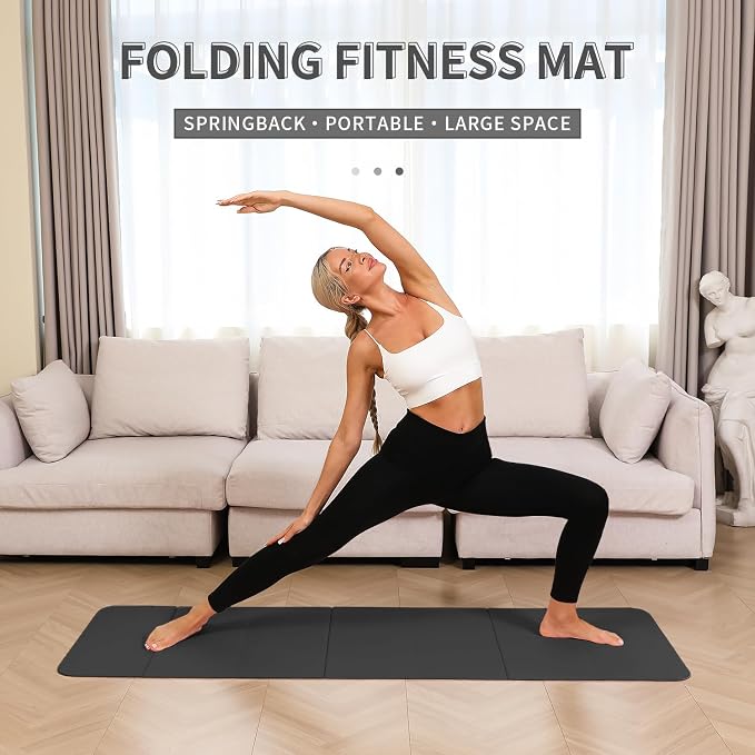 PAIDU Foldable Yoga Mat - 10mm Extra Thick, 75"26" Non-Slip Exercise Fitness Mat | SGS Eco-Certified, Portable for Yoga/Pilates/Studio/Home Workout