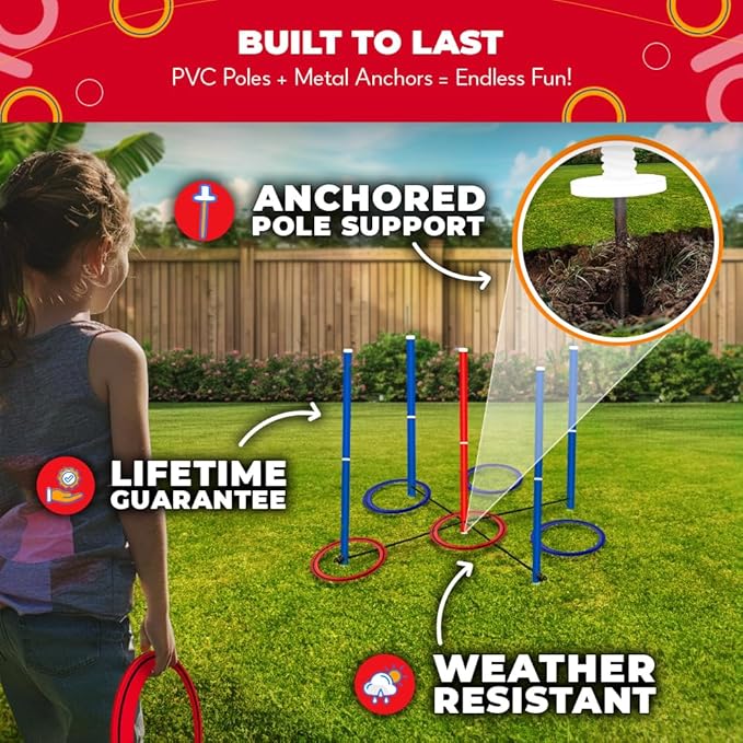 Swooc Games - King Toss™ | Giant Ring Toss Game for Kids and Adults (4ft x 4ft) | Weatherproof Giant Outdoor Games for Adults and Family | Backyard Activities | Outside Yard & Lawn Game | Beach Fun