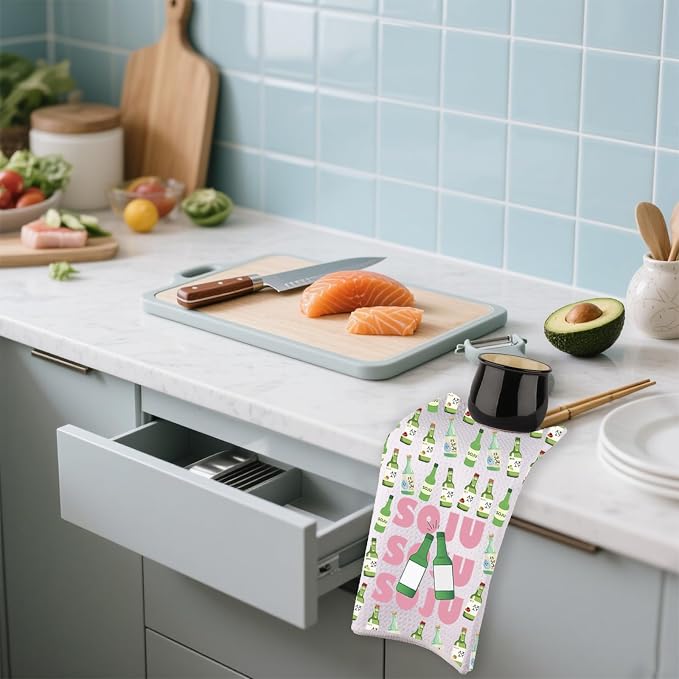 Korean Soju Drink Inspire Kitchen Towel Beer Lover Gift Alcohol Drink Gift Korean Street Food Dish Towel (Soju-KT)