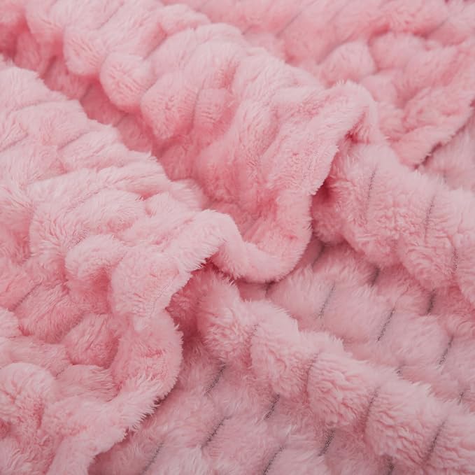 Puncuntex Pink Throw Blanket 50"×60" Gifts for Mom Fuzzy 3D Jacquard | Decorative Flannel Fleece Super Soft Plush Cozy Blanket for Couch Sofa Chair Lightweight