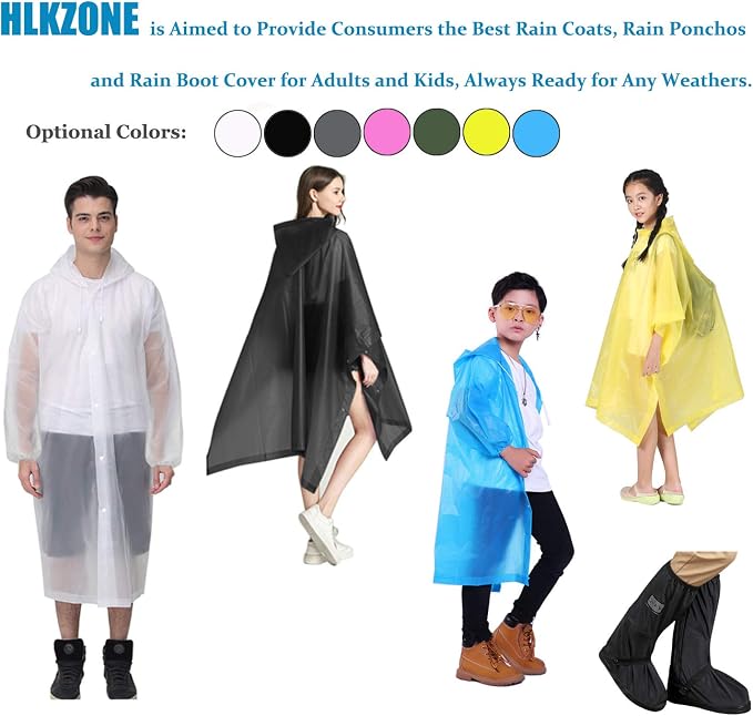 HLKZONE Raincoat, 2 Pack Rain Ponchos for Adults Travel Rain Jacket Packable Rain Coats for Women with Drawstring Hood