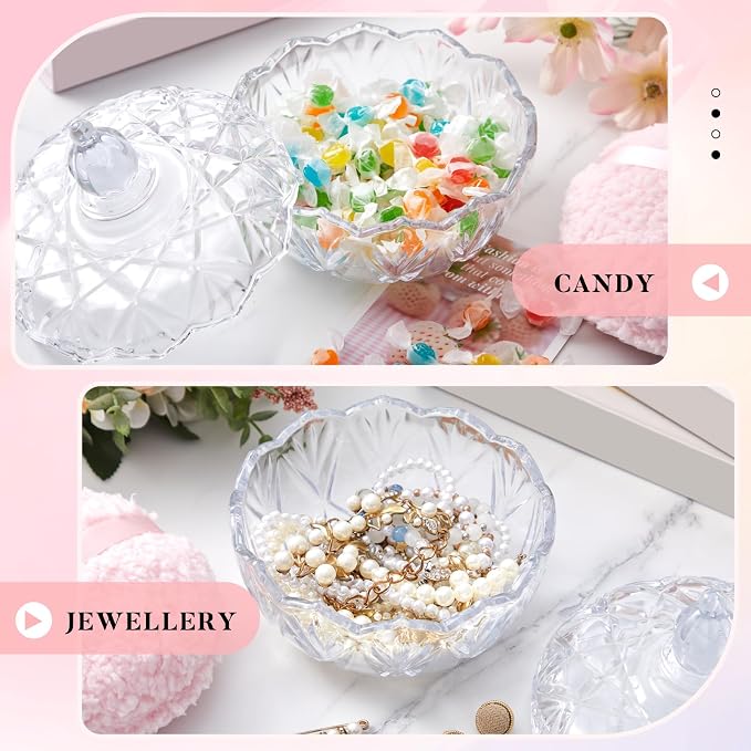 Tioncy 2 Pcs Extra Large Dusting Powder Puff and Container for Women-6'' Glass Crystal Dusting Powder Container with Body Soft Washable Reusable Velour Face(Clear,Pumpkin)