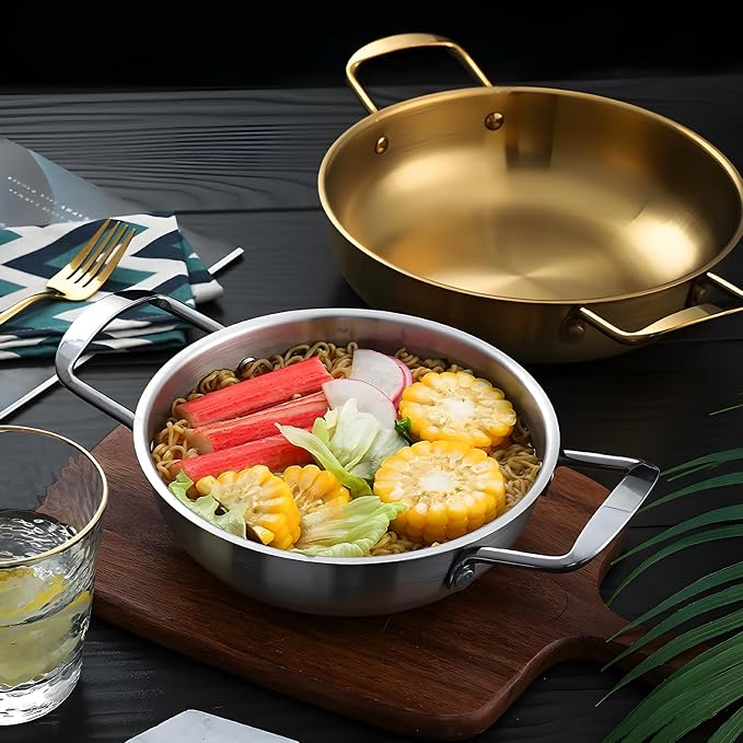 Ramen Pot, Stainless Steel Korean Ramen Cooking Pot Cookware Noodle Pot Stockpot Soup Pot for Pasta Egg (7.8in/20cm)