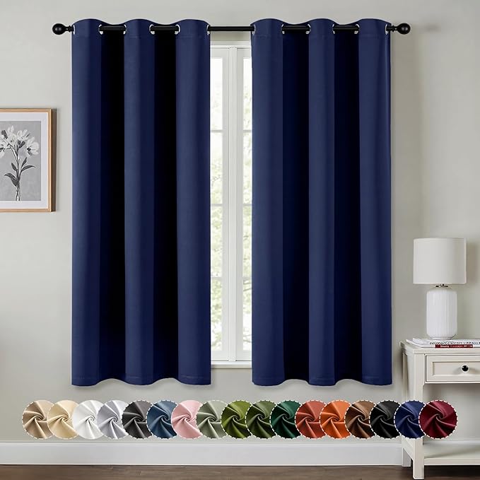 MIULEE Blackout Curtains for Bedroom 2 Panels 40 x 64 Inch Long Navy Blue | Thermal Insulated, Living Room Darkening Grommet Drapes, Noise Reducing, Light Blocking Window Treatments