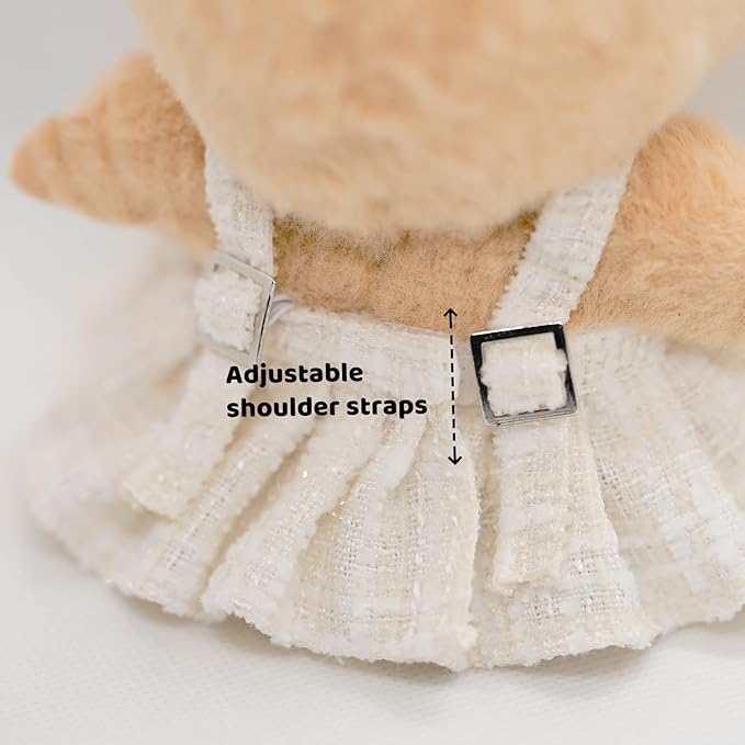Doll Clothes for 17cm Dolls, Premium Handmade Fashion Clothes 3 Piece Set Including a Weaving Hat, Clothes and Bow with High-End Dolls Accessories for Play & Display - Pure White (No Doll No Logo)