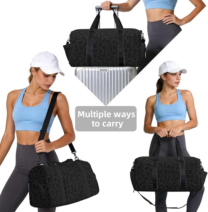 Fiokroo Sports Gym Bag Leopard Black Texture Travel Duffel Bag For Men Women With Shoe Compartment Water Resistant Gym Bag Carry On Duffel Bag For Weekend Traveling Yoga Gym Sports