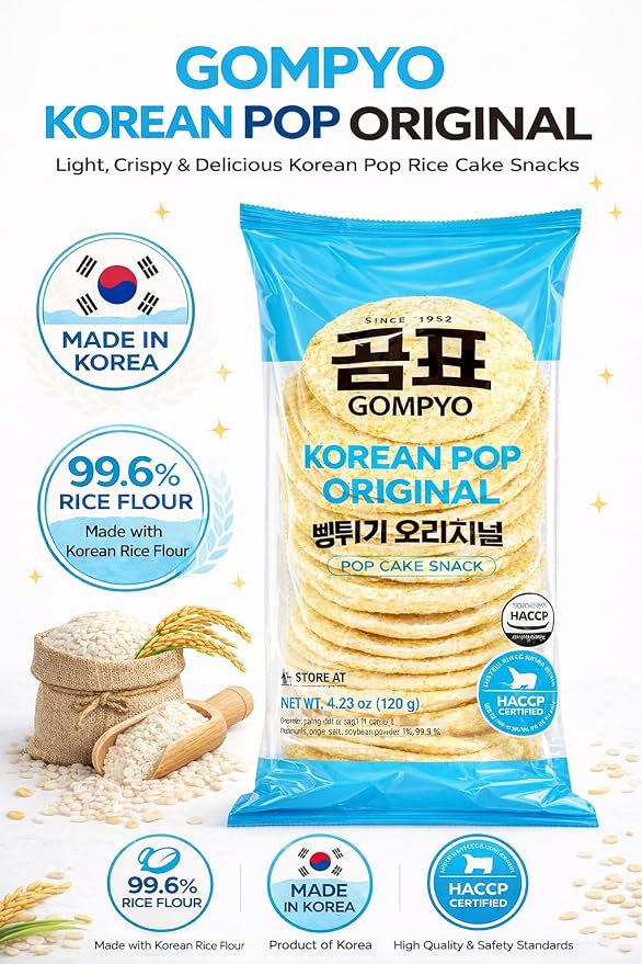 Korean Rice Cake, Light & Crispy Rice Pop, Original Flavor, 4.23 oz (120g), Crunchy Gluten-Free Style, Imported Korean Snack