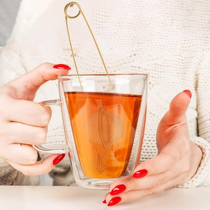 Yinder 20 Pcs Loose Leaf Tea Infuser Stainless Steel Mesh Snap Tea Ball Strainers with Handle Metal (Gold)