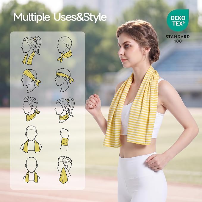 RDEKISS 4 Pack Cooling Towels for Hot Weather (40"x12"), Ice Cool Neck Towel, Soft Breathable Microfiber for Gym, Sport, Running, Yoga, Workout - Yellow