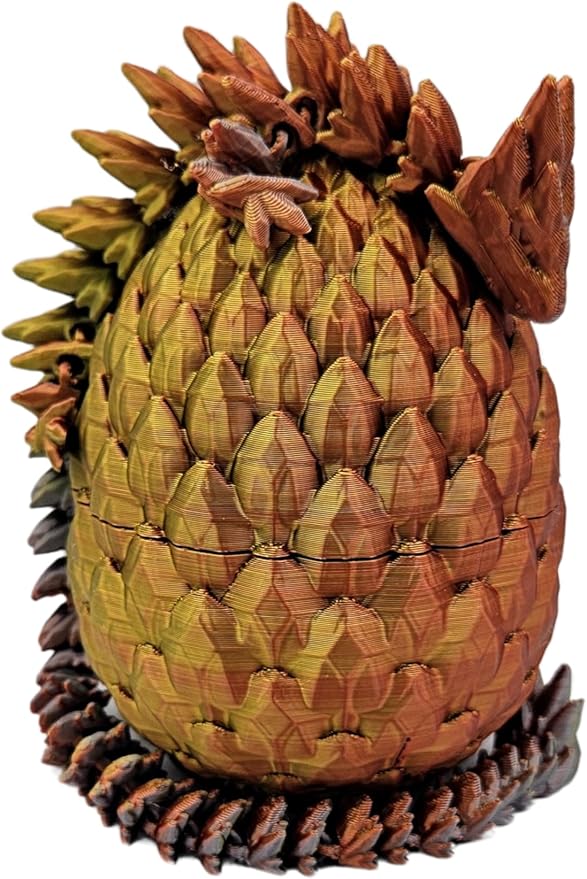 Surprise Dragon Egg Articulating Gemstone Dragon Fidget Toy - 3D Printed Flexi Dragons Flexible ADHD, Autism, Relief Anxiety - Articulated Joints (Gold Copper Silver)