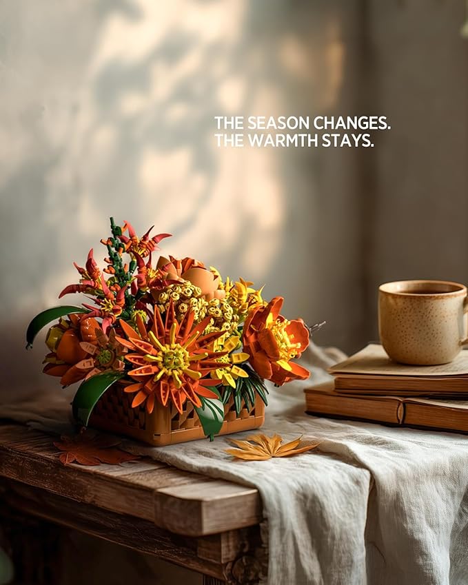 Nifeliz Floral Basket Building Set for Adults, Fall-Inspired Flower Arrangement Decor Kit, Seasonal Home or Office Display, Mindful Gift Idea (1,284 PCS, NF10325)