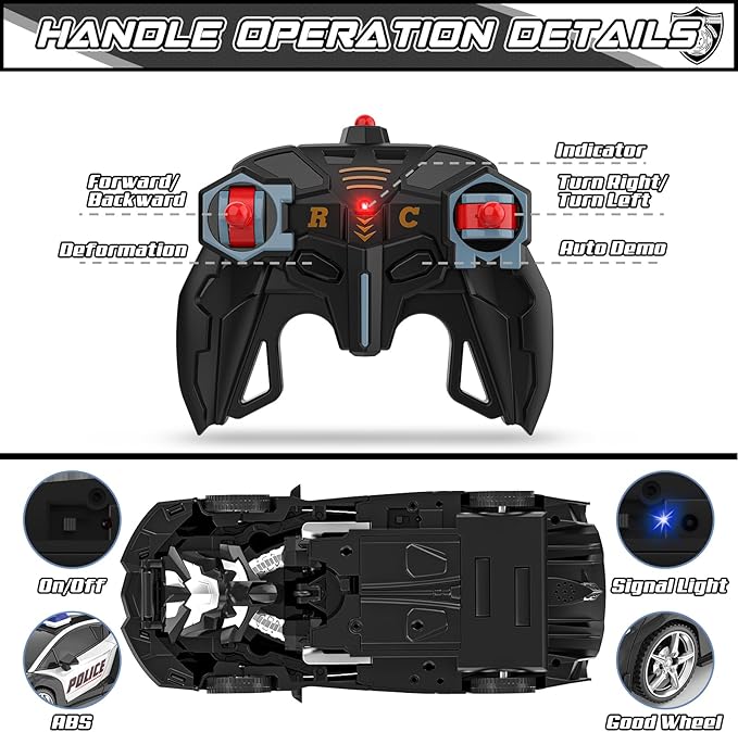 BLUEJAY Transform Rc Cars for Boys 4-7 8-12, 2.4Ghz Remote Control Car 1:18 Scale Transforming Robot, One-Button Deformation 360° Rotation Car Toy Gifts for Boys 3-5