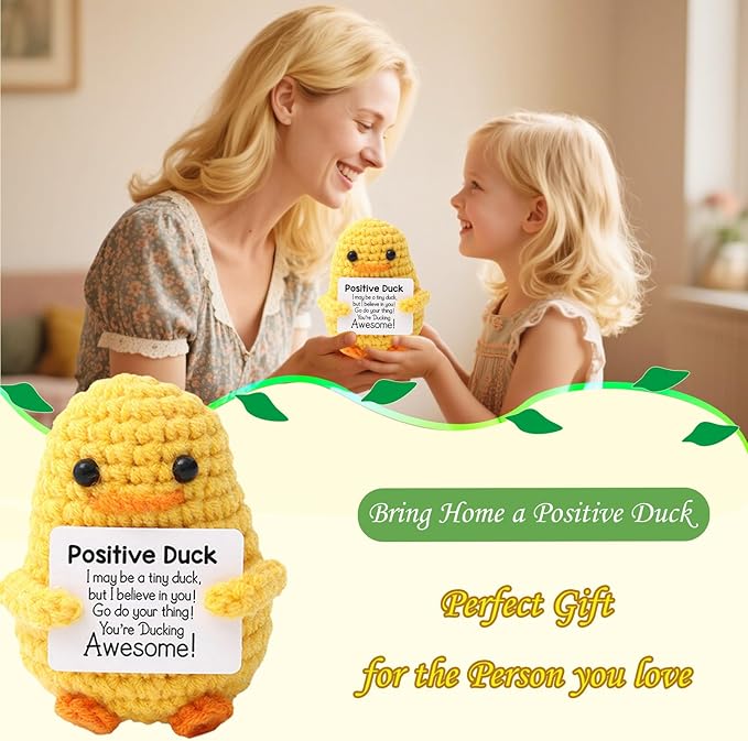 Birthday Gifts for Women Men Mon Dad,Positive Emotional Support Crochet Duck for Friends, Mini Cute Handmade Animal Stuff, Funny Christmas Easter Present, Office/Home Decor