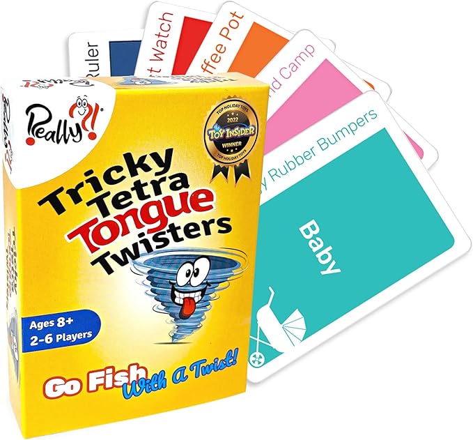 Really?! Tricky Tetra Tongue Twisters - Go Fish with A Twist, Hilarious Family Party Speech & Memory Card Game, Ages 8+