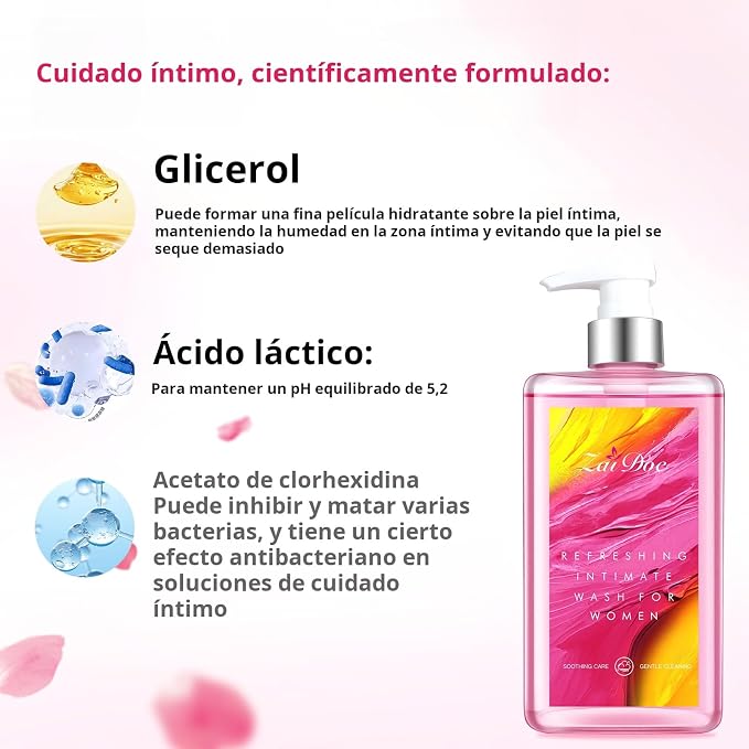 Refreshing Intimate Wash for Women, pH Balance, Gentle Daily Intimate Cleanser, Natural Extracts, Pink, 10.14 fl oz