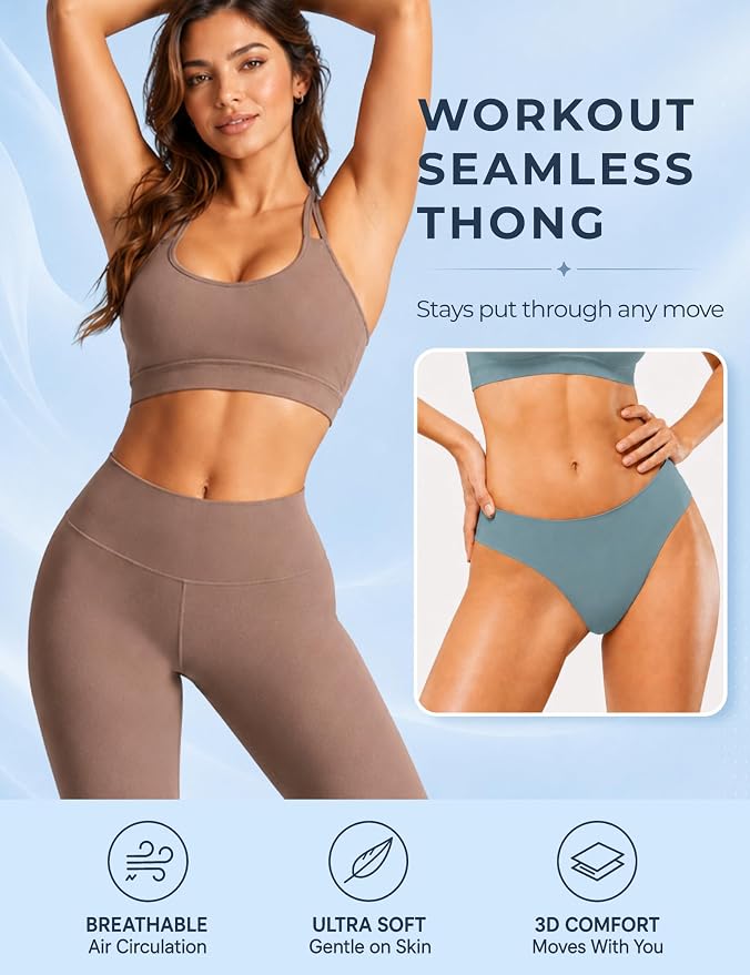Seamless Thongs Invisible No Show Thong Panty Liners VPL Workout Underwear Cotton Thongs for Women G-Strings Tangas