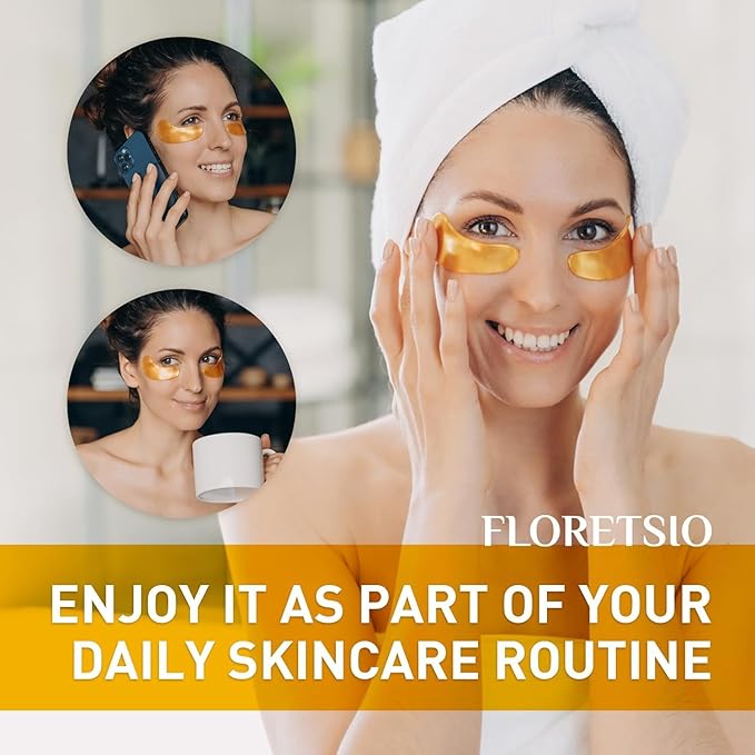 Under Eye Patches for Dark Circles - 24K Gold Collagen Cooling Gel Eye Mask with Retinol & Hyaluronic Acid, Jet Lag Support, Reduces Puffy Eyes & Fine Lines Delays Aging Treatment Women/Men(30 Pairs)