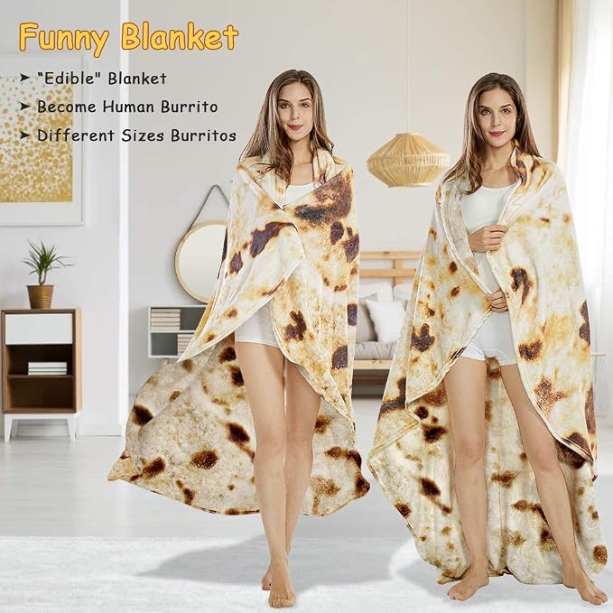 SeaRoomy 60 in Burrito Tortilla Blanket, Funny Food Throw Blanket, Brown | White Elephant Gifts, Gag Gifts For Teen Boys & Girls, Novelty Christmas Birthday Presents, Double Sided, Soft Flannel