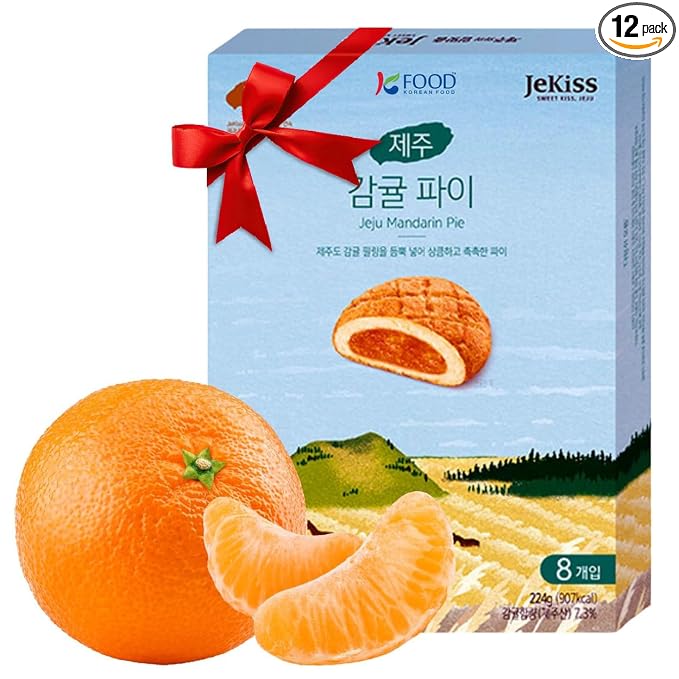 Korean Food JEKISS Jeju Tangerine Pie, Soft Fruit Biscuit, 8 Pack, 5.64 oz