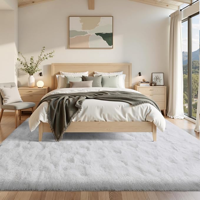 6x9 ft White Rugs for Living Room Fluffy Bedroom Rug Non-Slip Area Rugs Shag Carpet for Nursery Kids PlayRoom Dorm Office Indoor Modern Plush Carpets Teens