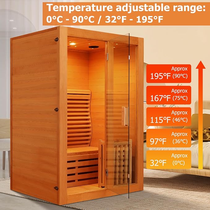 ZONEMEL Wooden Steam Sauna Room, 2 Person Canadian Red Cedar Luxurious Indoor Sauna with 3.5 KW Harvia Stove Heater, Bluetooth Speaker, Sauna Stone, Wooden Bucket, Scoop, Reading Light, 220V