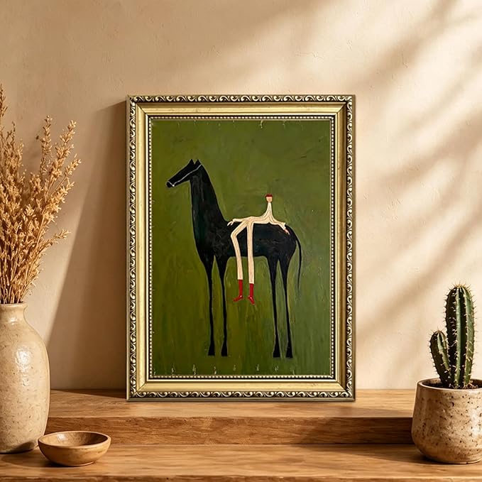 Gold Framed Abstract Horse Wall Art, Modern Western Horse Wall Decor Painting Vintage Southwestern Cowboy Canvas Prints Picture for Living Room Bedroom Farmhouse 16x24 inch