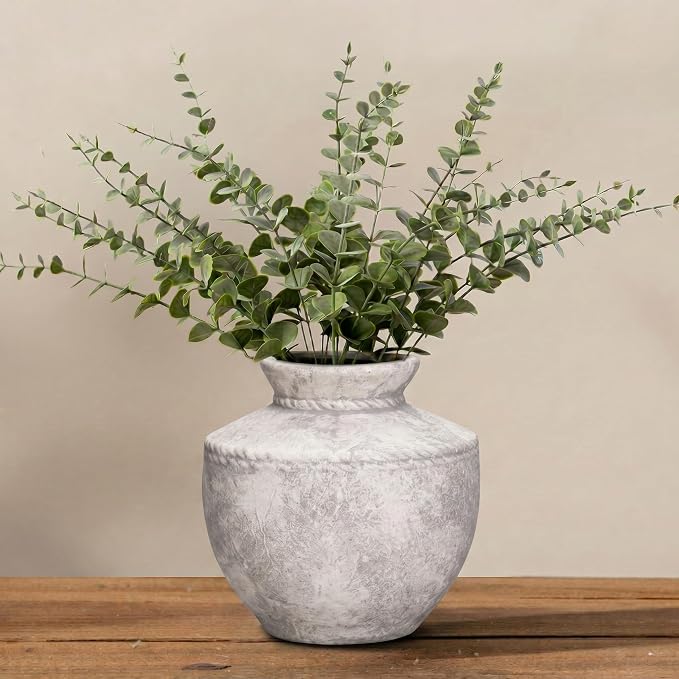 Rustic Farmhouse Vase 6 Inch Small Ceramic Flower Vases Decorative Vintage Pottery Vase for Home Decor Living Room Kitchen Coffee Table Bedroom Shelf Centerpiece