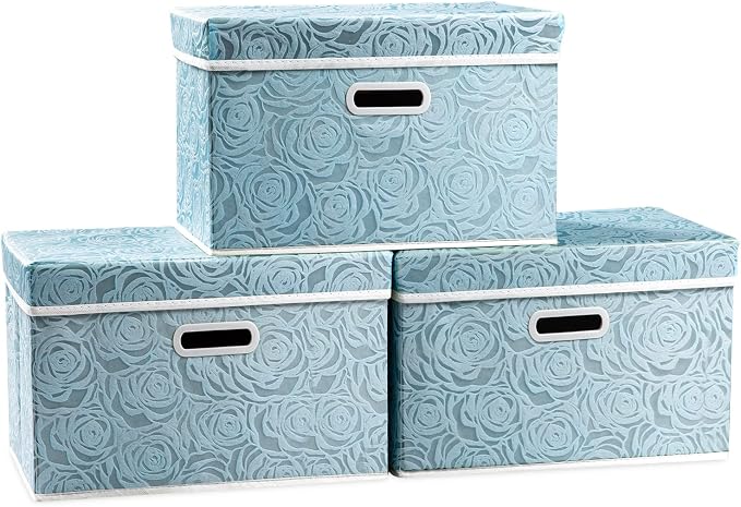 Collapsible Storage Cubes with Lids Fabric Decorative Storage Bins Boxes Organizer Containers Baskets with Cover Handles for Bedroom Closet Living Room 14.9x9.8x9.8 Inch 3 Pack