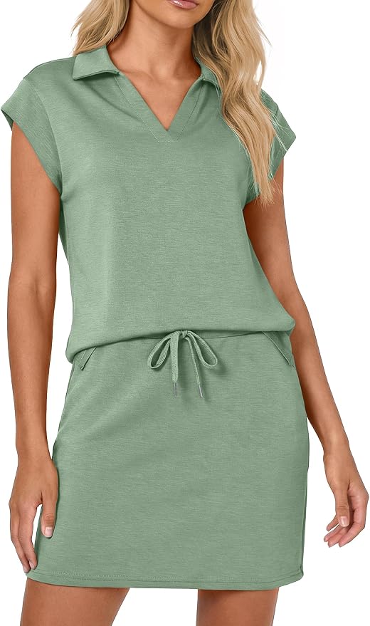 Casly Lamiit Womens Two Piece Skirt Sets Casual Cap Sleeve Lapel V Neck Tops Summer Travel Outfits Short Tennis Skort Set