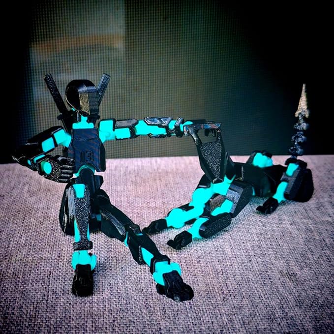 T13 Action Figures Set (Assembly Completed) Dummy 13 Titan 13 Robot Action Figure 3D Printed Robo Multi-Jointed Movable Action Figure Toy with Full Articulation (Black Blue Figure + Dog)