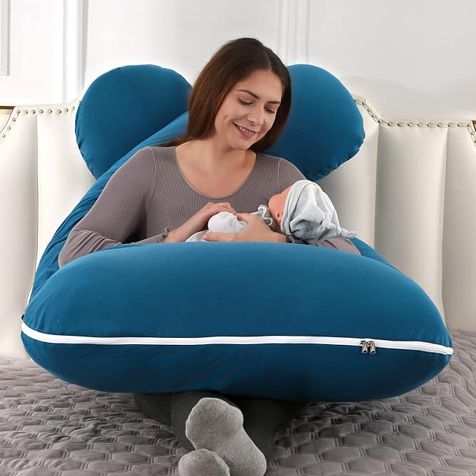 Amagoing 55 inches Pregnancy Pillow, U Shaped Maternity Full Body Pillow for Women, Support for Hip, Leg, Back Pain, Washable Jersey Cover, Double Zipper, Pregnancy Must Haves