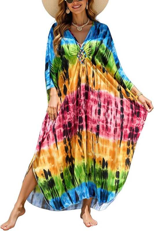 Mumu Dresses for Women Plus Size, Bohemian Kaftan Beach Cover Up Long Maxi Nightgown Soft Loungewear