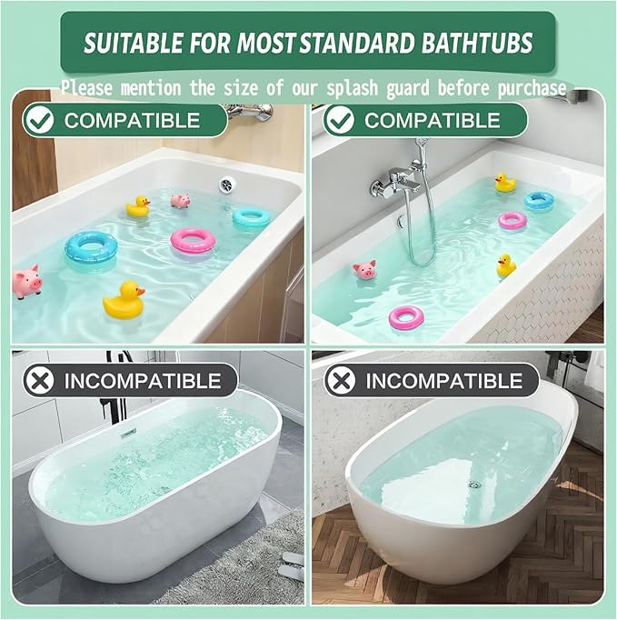 31-Ft Tub Kids Toy Tray Silicone Bathtub Splash Guard with 11 Suction Cups Holder,Soft Silicone Splash Guard for Easy Clean & Fold, Universal for Tub, Bathroom Sink, Kitchen Sink (Green)