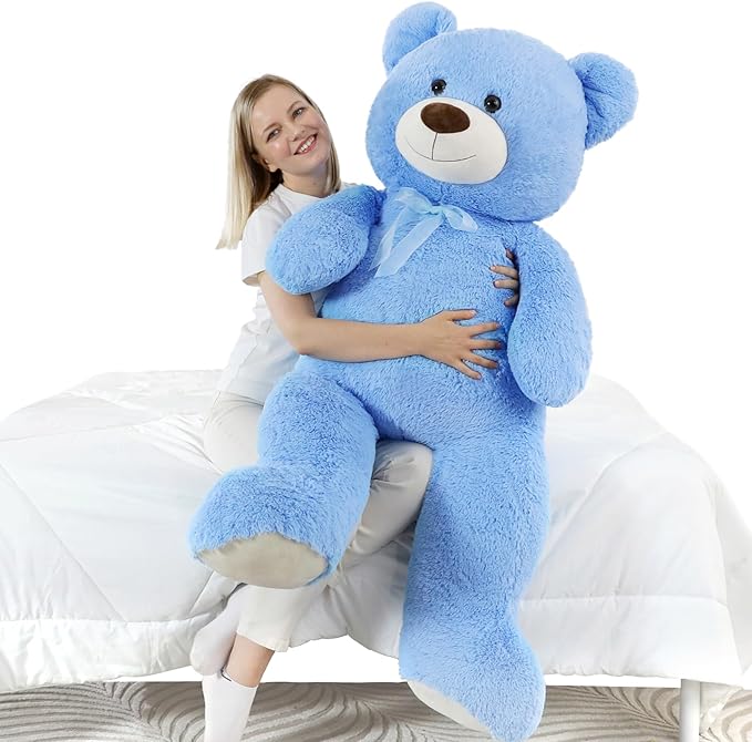 MorisMos Giant Teddy Bear Stuffed Animal 4 Feet,51'' Big Teddy Bear for Girlfriend Boyfriend Wife Mother Fiancée Valentine's Gift, Large Stuffed Bear Plush for Kid Christmas Birthday Baby Shower,Blue