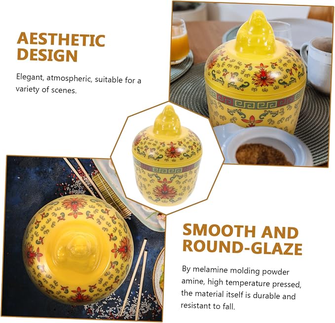 PRETYZOOM 1set Ceramic Soup Bowl with Lid Beautifully Decorated Stewing Pot for Soup Yogurt Desserts and More Convenient Design to Keep Hot and Protected for Home and Restaurant Use