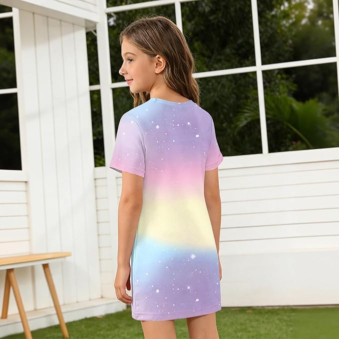 Girl's Anime K-POP Graphic Long Dress T-Shirt - Casual Loose Fit Short Sleeve Top