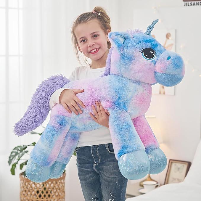 Tezituor 32in Giant Unicorn Plush Toys,Cute Rainbow Stuffed Animals,Birthday Decorations for Girls,Boys,Girlfriend,Big Unicorns Gifts for Children,Purple Blue