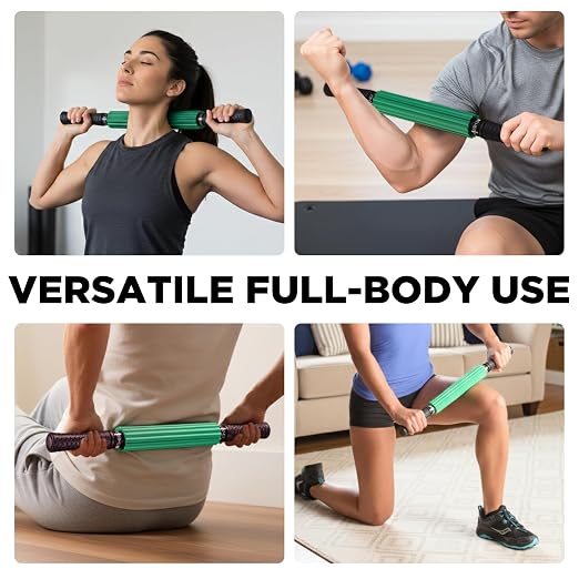 THERABAND Roller Massager+, 19"-21" Retractable Muscle Massage Stick for Full-Body Use, Deep Tissue & Trigger Point Self-Massage, Portable Handheld Fascia Release Tool for Runners, Athletes