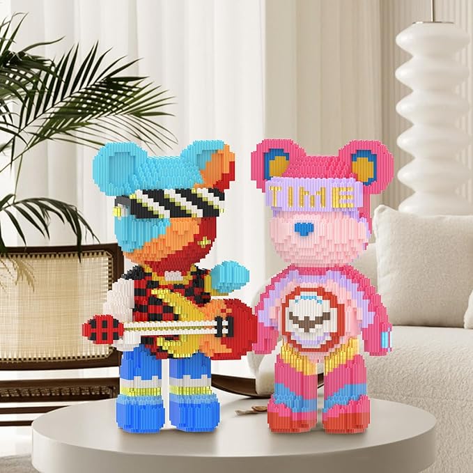 Bear Building Blocks with Organizer Bins (6000PCS), Fluorescent Bricks & Stroage Drawer, Gift for Adults & Kids, Ideal for Home & Office Decor, QR Code User Manual, 8891
