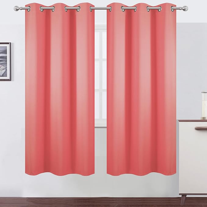 LEMOMO Coral Thermal Blackout Curtains/42 x 72 Inch/Set of 2 Panels Room Darkening Curtains for Bedroom