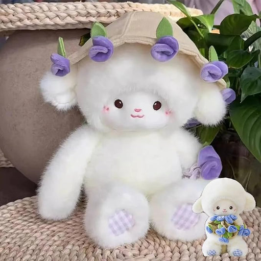 Baby Sheep Bouqet, Rose Bouquet Plush Sheep with Detachable Flower Hat, Rose Lamb - A Huggable Bouquet of Love, Adorable Sheeps Bouquet Plush, Emotional Support Plushie Gift for Christmas (Purple)