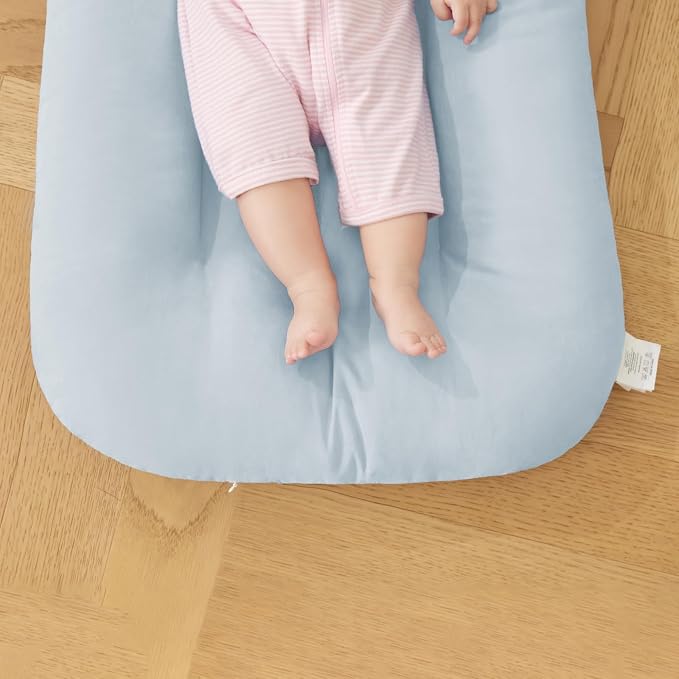 Baby Lounger for Infants Babies 0-12 Months, Bionic Organic Lounger, Soft Cotton Breathable Infant Floor Seats & Loungers for Newborn Baby Shower Gifts (Greyblue)